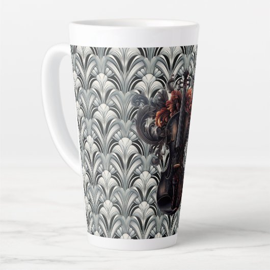 Schwarze Violine in Art Deco GMajor Keramik Latte Milchtasse (Linke Ecke)