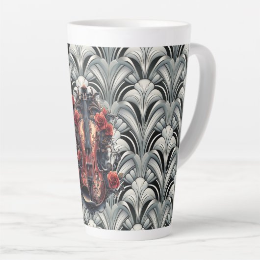 Schwarze Violine in Art Deco GMajor Keramik Latte Milchtasse (Rechte Ecke)