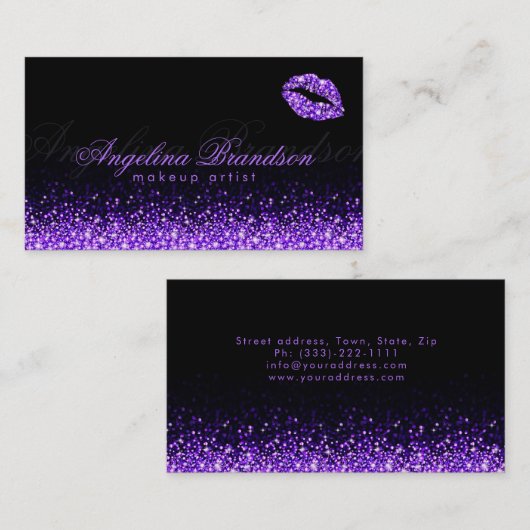 Schwarze Visitenkarte für Lila Lippen (Vorne/Hinten)