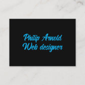 Schwarze Visitenkarte mit blauem Text (Vorderseite)