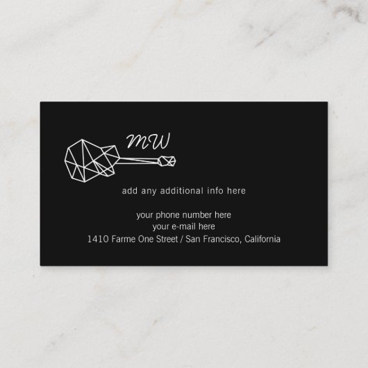 Schwarze Visitenkarte mit Gitarre (Rückseite)