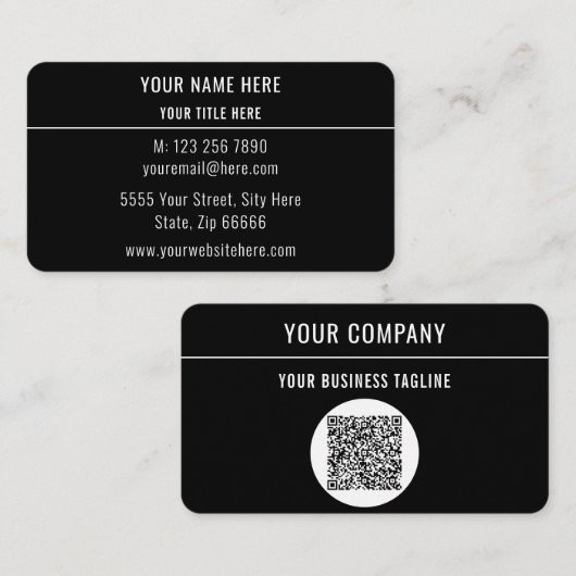 Schwarze Visitenkarte mit QR Code Ihr eigenes Desi (Vorne/Hinten)
