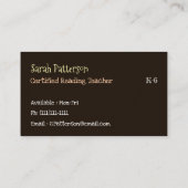 Schwarze Visitenkarten für Lehrer lesen Visitenkarte (Rückseite)