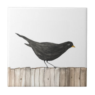 Schwarze Vogel-Aquarell-Wildtierkunst vintage Fliese