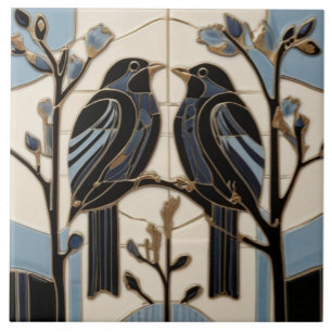Schwarze Vögel Art Nouveau Vogel Art Deco Schwarze Fliese