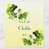 Schwarze Vögel auf dem gelben weißen Weinetikett (Einzelnes Label)