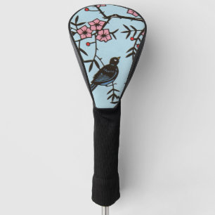 Schwarze Vogel-Baum-Kirschrosa Blüten blau Golf Headcover
