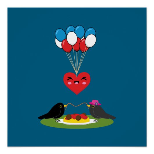 Schwarze Vogel Spaghetti-Fleischbällchen Valentins Poster (Vorderseite)