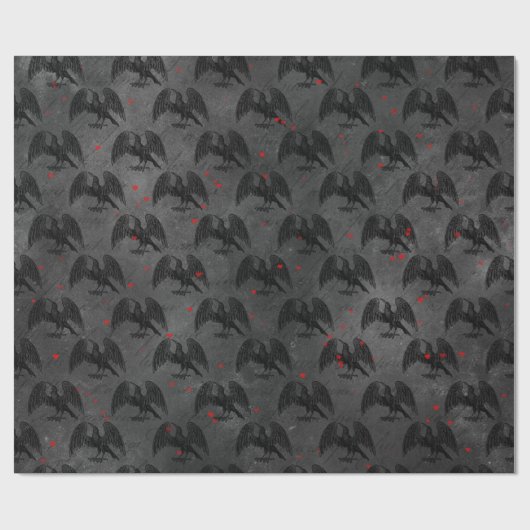 Schwarze Vögel und Herzen auf Grau Geschenkpapier (Flach)