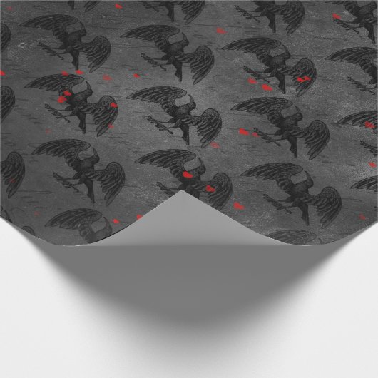Schwarze Vögel und Herzen auf Grau Geschenkpapier (Ecke)