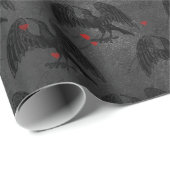 Schwarze Vögel und Herzen auf Grau Geschenkpapier (Rolleneckpunkt)