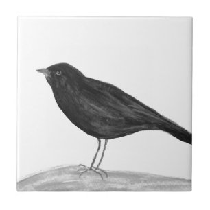 Schwarze Vogel-Wasserfarben-Wildtierkunst vintage Fliese