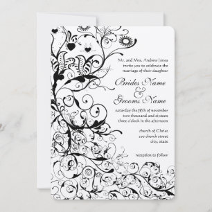 Schwarze Vögel & Wirbel Hochzeitseinladung Einladung