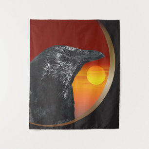 Schwarze Vogelbild Wandteppich