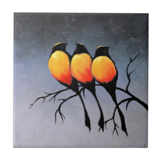 Schwarze Vogelgezwitscher - Keramik - Malerei Fliese (Vorderseite)