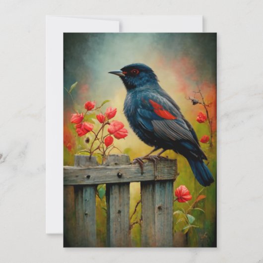 Schwarze Vogelkarte mit rotem Flügel Feiertagskarte (Vorderseite)