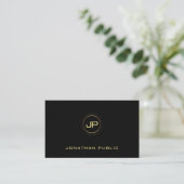 Schwarze Vorlage für Creative Modern Gold Monogram Visitenkarte (Stehend Vorderseite)