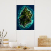 Schwarze Vulkaninsel in Satellitenansicht Poster (Küche)