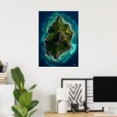 Schwarze Vulkaninsel in Satellitenansicht Poster (Heimbüro)