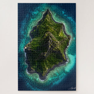 Schwarze Vulkaninsel in Satellitenansicht Puzzle