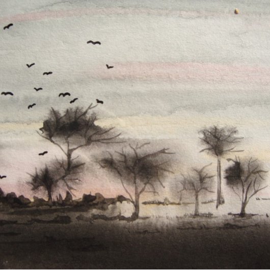 Schwarze Waldbäume Sonnenuntergang Landschaft Puzzle