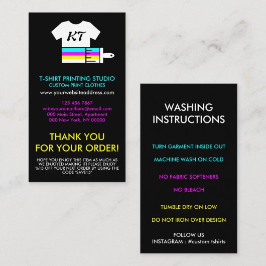 Schwarze Wärmeübertragung Vinyl Bekleidung waschen Visitenkarte (Vorne/Hinten)