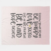Schwarze Wasserfarbe Inspirative Worte Gold Herz Fleecedecke (Vorderseite (Horizontal))