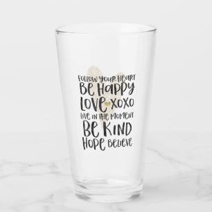 Schwarze Wasserfarbe Inspirative Worte Gold Herz Glas