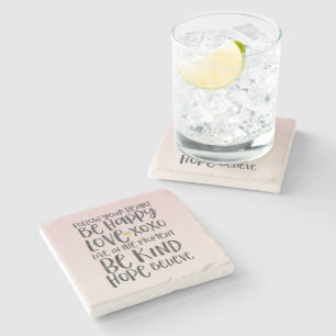 Schwarze Wasserfarbe Inspirative Worte Gold Herz Steinuntersetzer