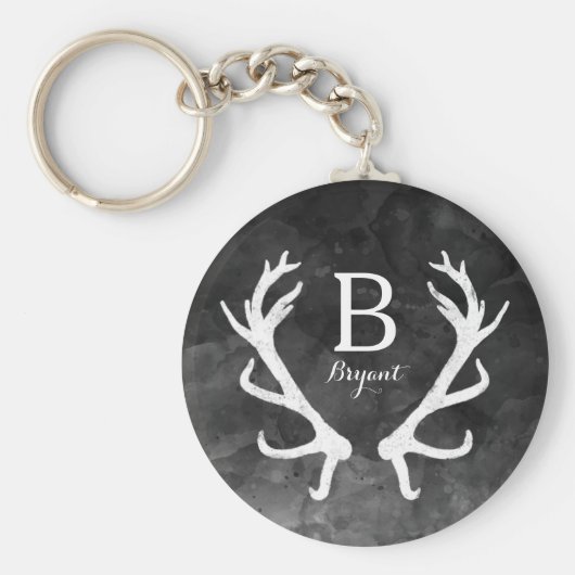 Schwarze Wasserfarbe und Rustikale Hirschgeflechte Schlüsselanhänger (Vorne)