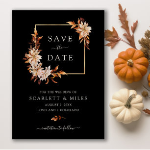 Schwarze Wasserfarben-Hochzeit im Herbst mit Blume Save The Date