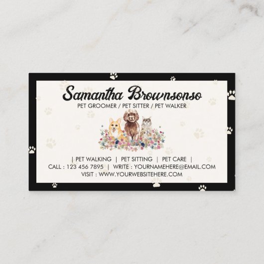 Schwarze Wasserfarben Hunde Katzen Pfoten Drucksac Visitenkarte (Rückseite)