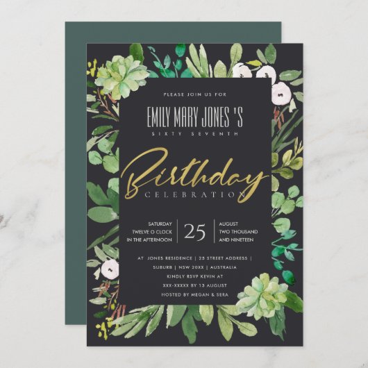 SCHWARZE WASSERFARBSCHEIBE JEDEN GEBURTSTAG EINLADUNG (Vorne/Hinten)