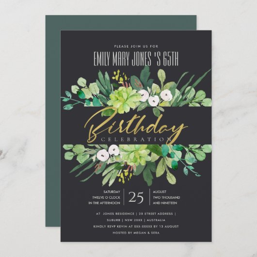 SCHWARZE WASSERFARBSCHEIBE JEDEN GEBURTSTAG EINLADUNG (Vorne/Hinten)