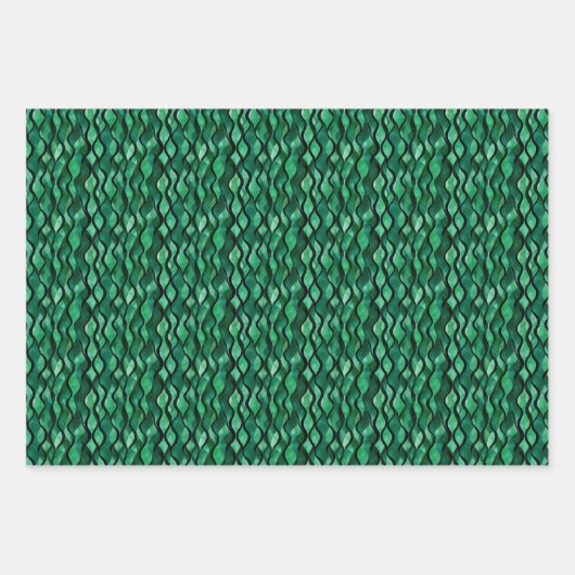 Schwarze Wavy-Linien auf grünem Wasser Geschenkpapier Set (Vorderseite 3)