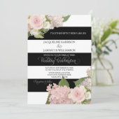 Schwarze Wedding n weiße gestreifte w rosa Einladung (Stehend Vorderseite)