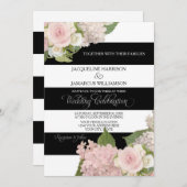 Schwarze Wedding n weiße gestreifte w rosa Einladung (Vorne/Hinten)