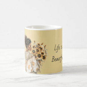 Schwarze Weibliche Gelbe Sonnenblumen Kaffeetasse