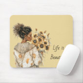 Schwarze Weibliche Gelbe Sonnenblumen Mousepad (Mit Mouse)