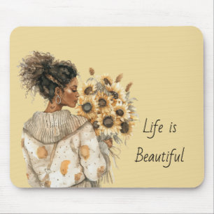 Schwarze Weibliche Gelbe Sonnenblumen Mousepad
