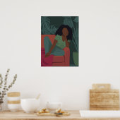 Schwarze Weichfrau mit grünen viridischen Pflanze Poster (Küche)