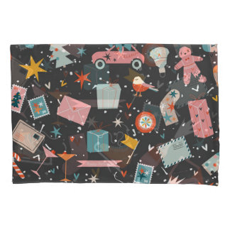 Schwarze Weihnachten: verziertes Vintages Muster. Kissenbezug