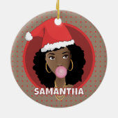 Schwarze weihnachtliche Weihnachtsmannmütze, rote Keramik Ornament (Hinten)
