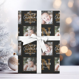 Schwarze Weihnachts-Calligraphy-Familie 2 Foto Geschenkpapier