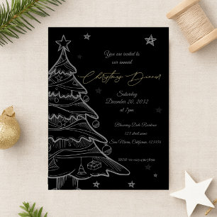 Schwarze Weihnachtsbaum-Feierparty-Einladung Postkarte