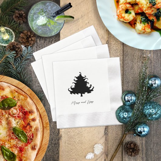 Schwarze Weihnachtsbaum-Feierparty Serviette
