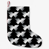 Schwarze Weihnachtsbäume auf Silber Kleiner Weihnachtsstrumpf (Vorderseite)