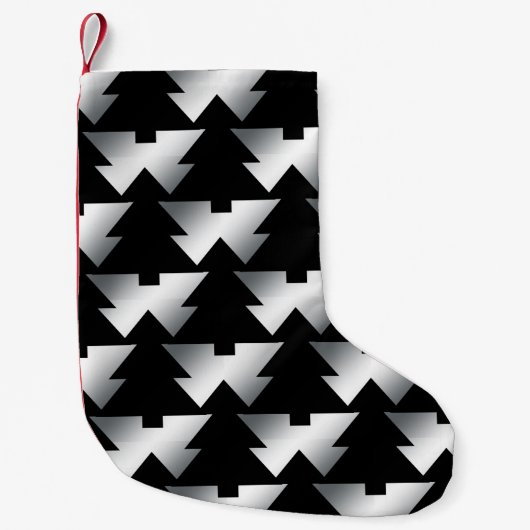 Schwarze Weihnachtsbäume auf Silber Kleiner Weihnachtsstrumpf (Vorderseite)