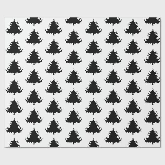 Schwarze Weihnachtsbaumen Muster Geschenkpapier (Flach)