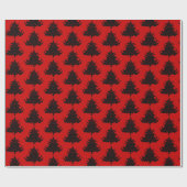 Schwarze Weihnachtsbaumen Muster Red Geschenkpapier (Flach)